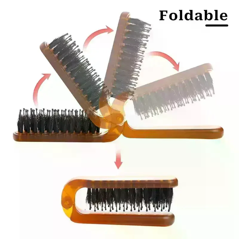 Foldable Hair Comb Portable Boar Bristle Hair Brush Hair Brush Head Massager Travel Combs Hair Styling Accessories