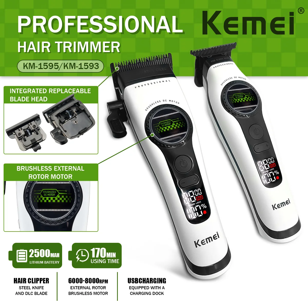 Kemei Hair Trimmers Professional Hair Clippers F1 -Super Engine