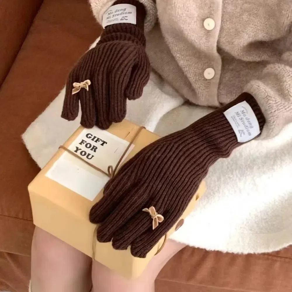 

Long Mittens Korea Knitted Bow Gloves Harajuku Y2k Women Winter Gloves Mittens Kawaii Warm Riding Gloves Student