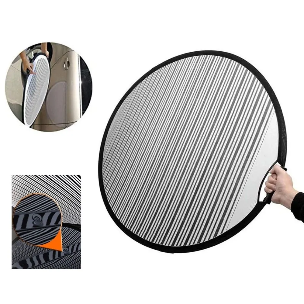 Foldable Dent Reflector Board Striped Pattern Polyester Dent Repair Panel Circular Shape Flexible Construction Dent Check Tool