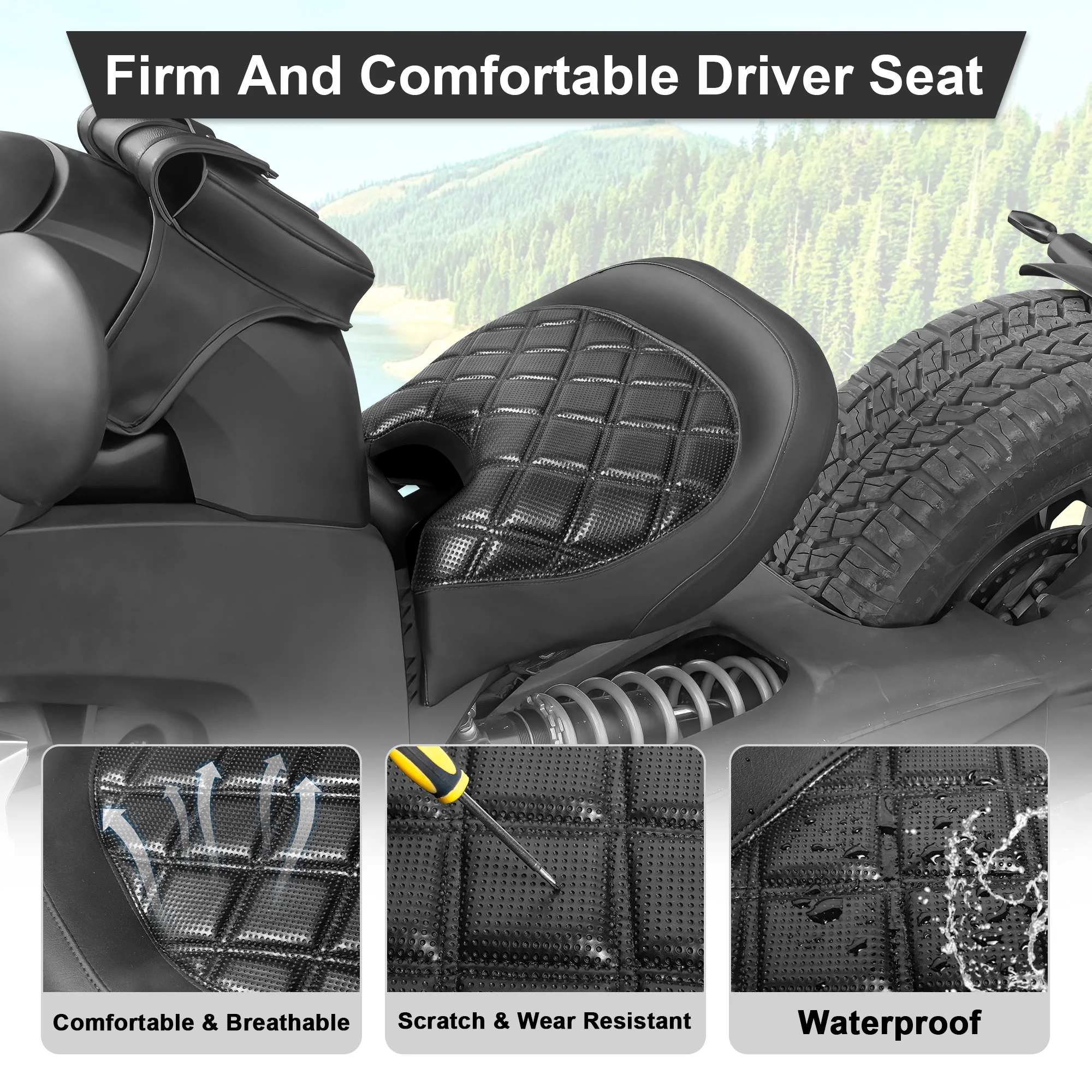 Cool Black Rhomboid Comfort Seat for Can-Am Ryker 600/900/Sport/Rally 2019-2024, High Quality Rider Seat
