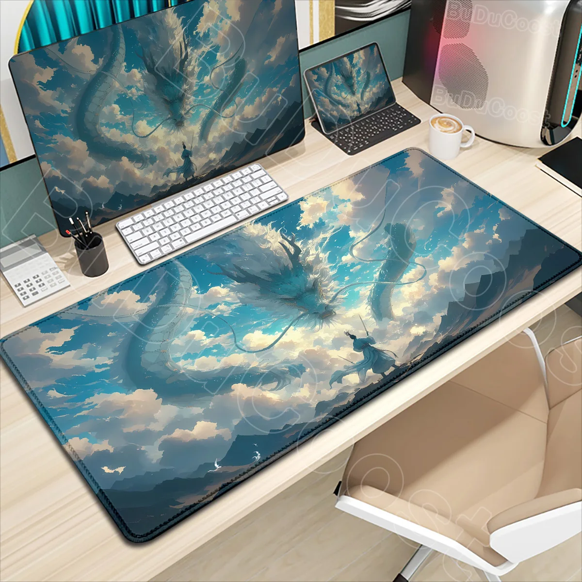 

Dragon Mouse Pad Swordsman and Dragon Table Mat Computer Mousepad Company Non-slip Rubber Big Deskmat Large Size Gamer Mouse Mat