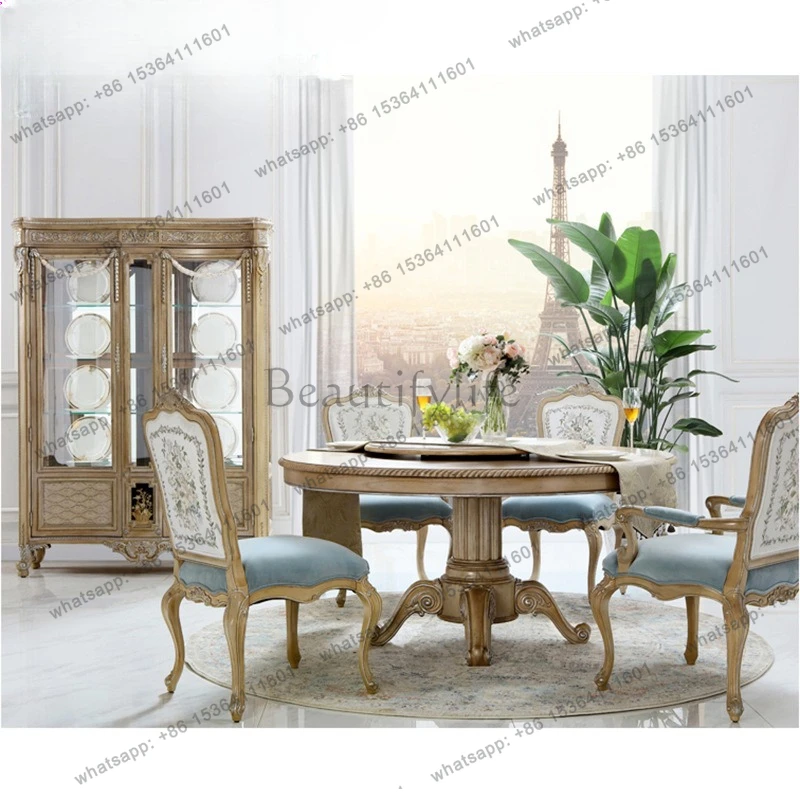 Neoclassical French style Chanson European round dining table fabric restaurant furniture cabinet