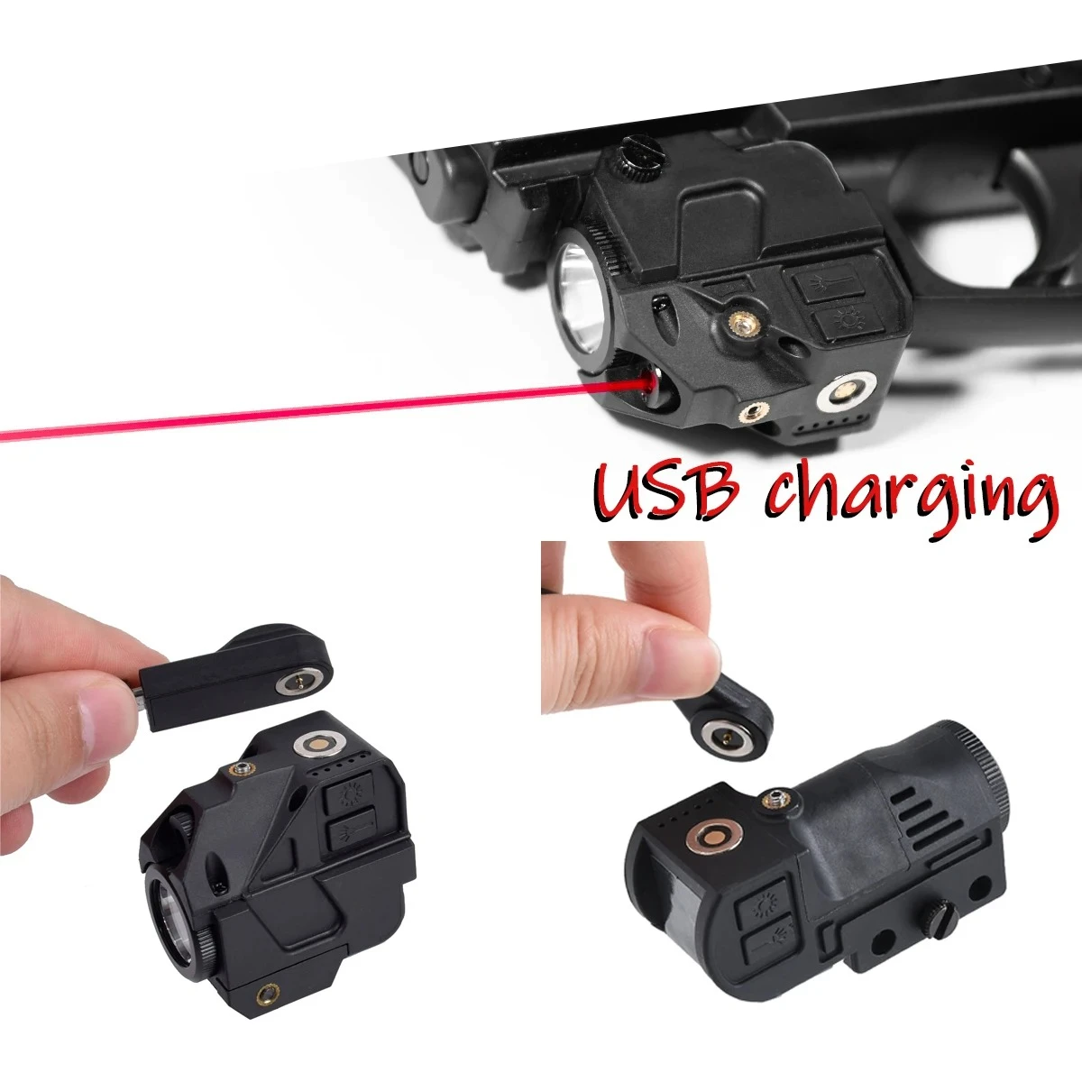 

USB-перезаряжаемый красно-зеленый лазерный фонарь и фонарик 500 люмен с LED-подсветкой для компактных пистолетов 1911, G17, G19