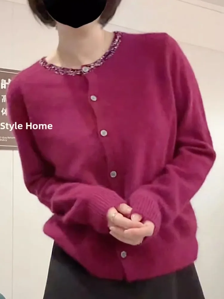 

Женский свободный вязаный свитер Ele, розовый, модный, весенне-осенний топ с высоким воротником, длинными рукавами, теплый, из полиэстера