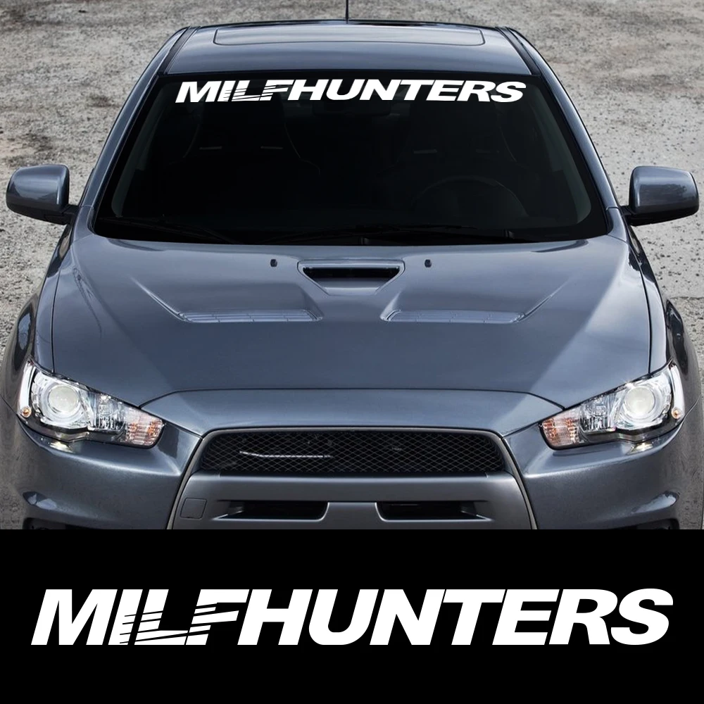 Waterproof MILFHUNTERS Vinyl Decal Car Front Windshield Window Banner Sticker Self‑Adhesive Auto Exterior Decorative Accessories