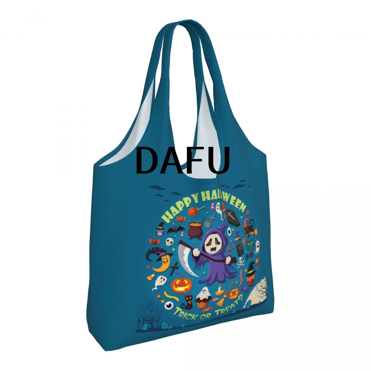 Happy Halloween Funny Halloween Print Cotton Tote Bag - Casual Commuter Shoulder Bag for Work Grocery Shopping Trick or Treat