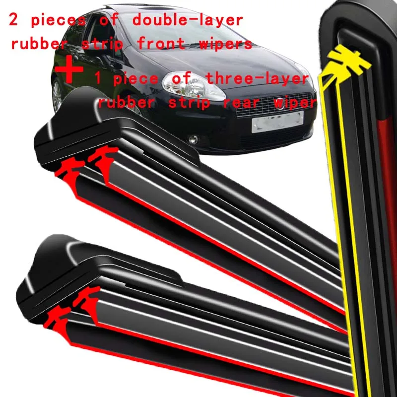 

For Fiat Grande Punto Evo 199 2005-2013 2006 2007 Wiper Front&Rear Wiper Blades Windshield Windscreen Window Brushes 26"+15"+12"