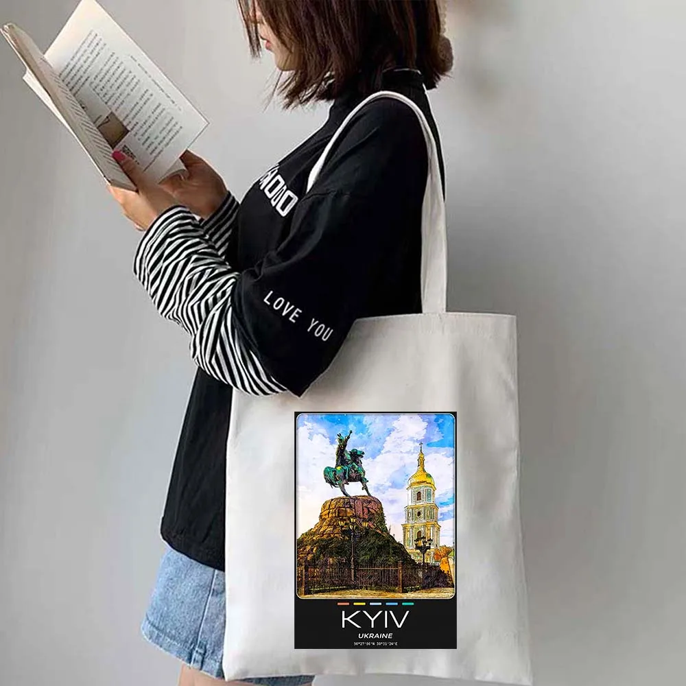 أمستردام برشلونة كييف كايرو اسطنبول مدريد أثينا رسم يدوي ألوان مائية حبر لوحة زيتية قماش حمل حقيبة كتف حقيبة يد صديقة للبيئة