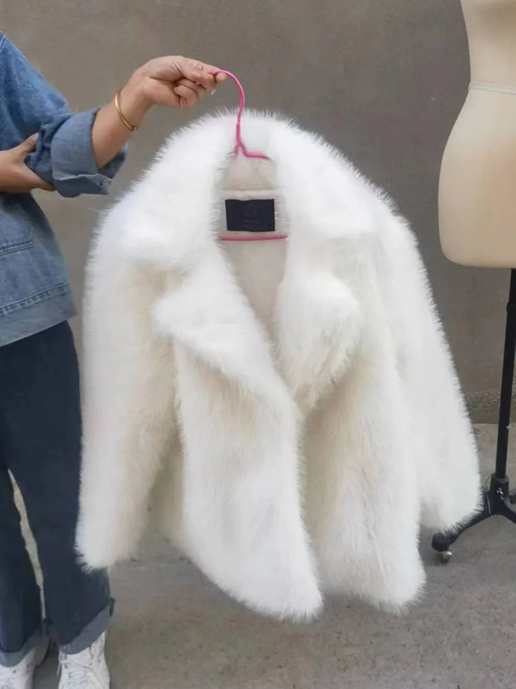 ZADORIN Winter Mid Long Fluffy Women Jacket Thick Warm Lapel White Faux Fur Coat Women Fashion Loose Fur Jacket Coats for Womens