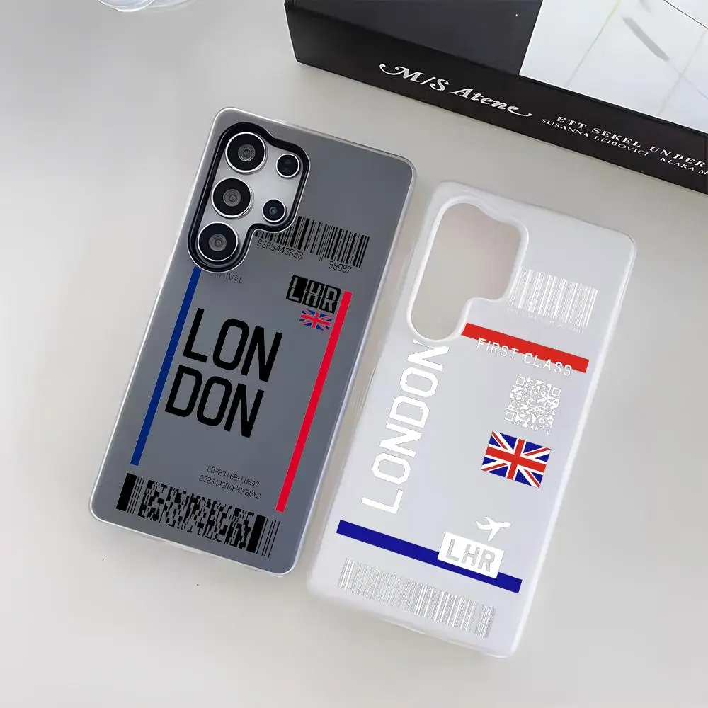 

Plane Travel Ticket Britain Phone Case For Samsung Galaxy S25 S24 S22 S23 Ultra S21 S20 Plus Frosted Jelly Shockproof Soft Cover