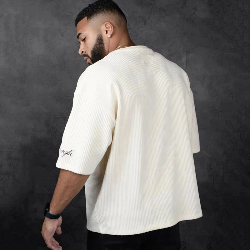 Summer Solid Color Men O Neck Short Sleeve T Shirt Sports Teenagers Loose Muscle Fitness Fashion Casual Clothing Top Black White