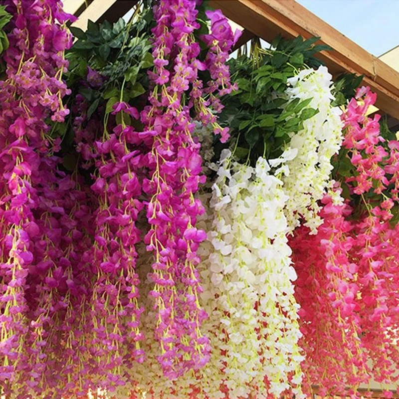 110cm Wisteria Hanging Flowers Artificial Flowers Strips Wisteria Flowers Hanging Ceiling Flower Vine Garden Arch Wedding Decor