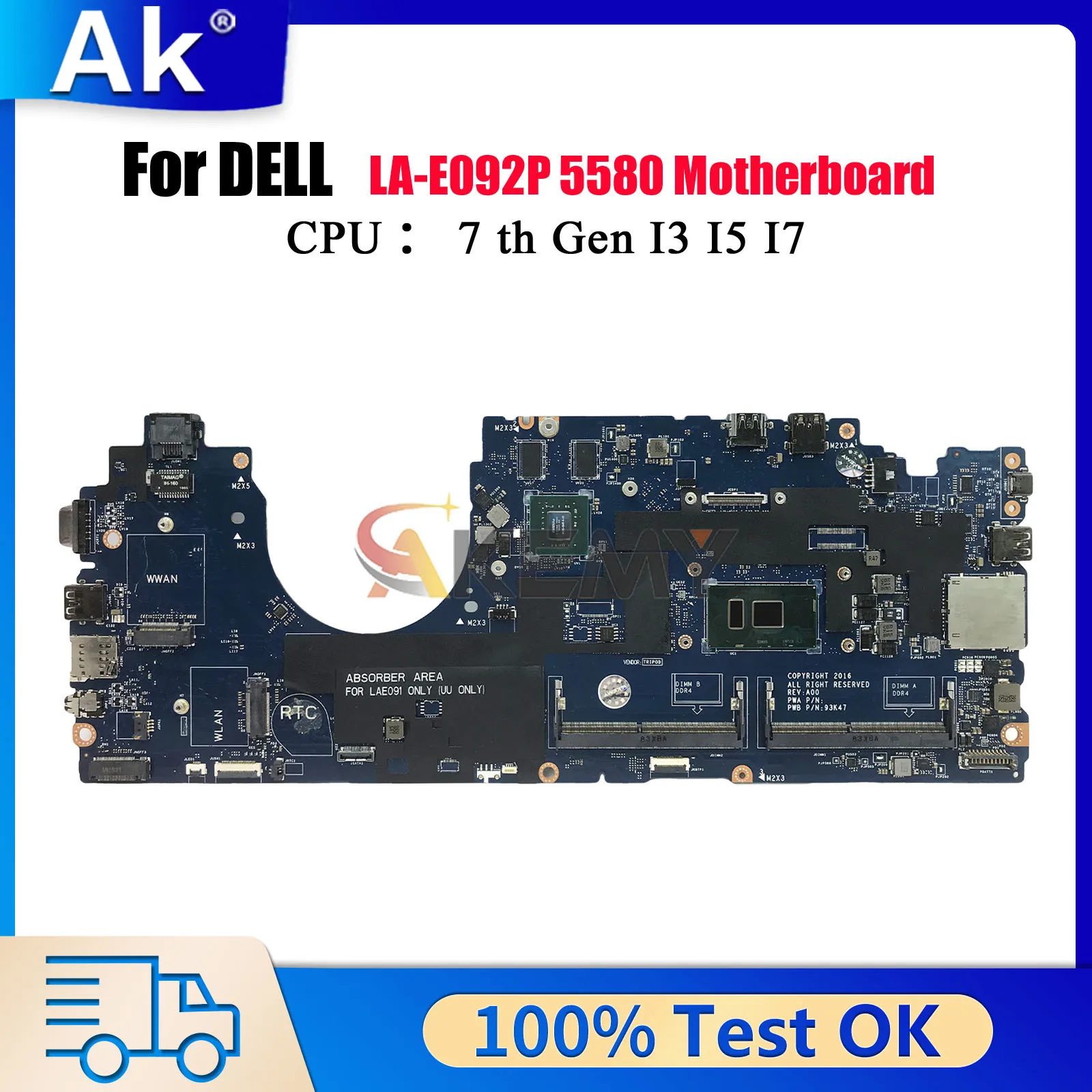 

LA-E092P материнская плата для Dell Latitude 5580 с i5 i7 930MX 07W357 0309W1 07RD9D 0DDVMC 100% полностью протестирована