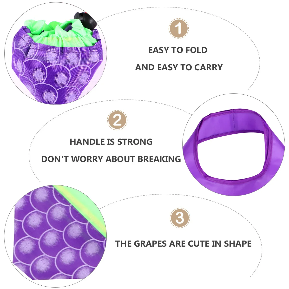 

3pcs Fruit Shopping Bag Premium Polyester Lightweight Foldable Tote Pouch Reusable Eco Handbag For Grocery Beach Travel