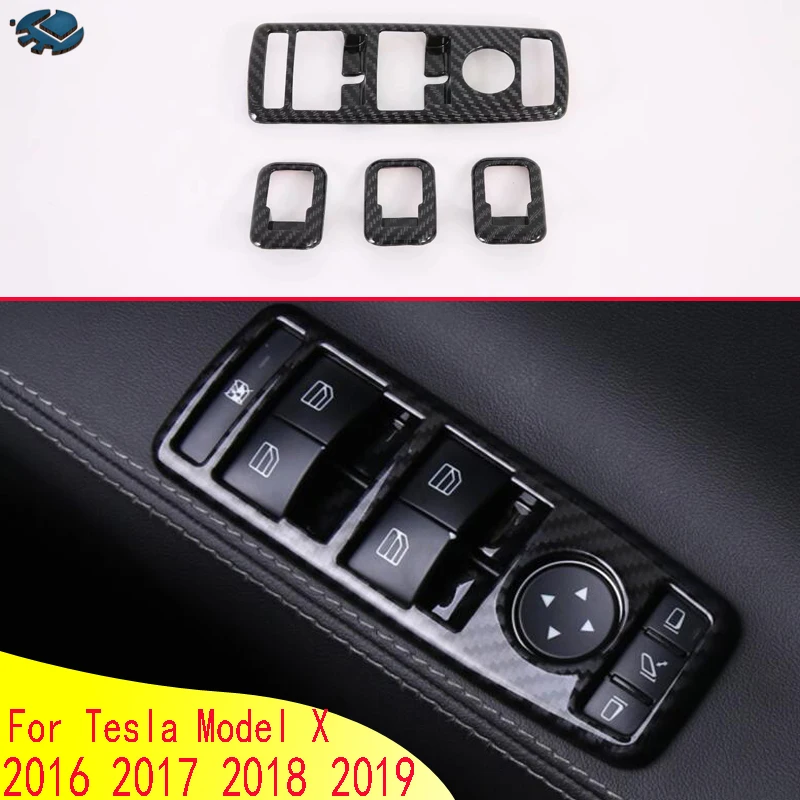 For Tesla Model X 2016 2017 2018 2019 Car Accessories Carbon Fiber Style Door Window Armrest Cover Switch Panel Trim Molding