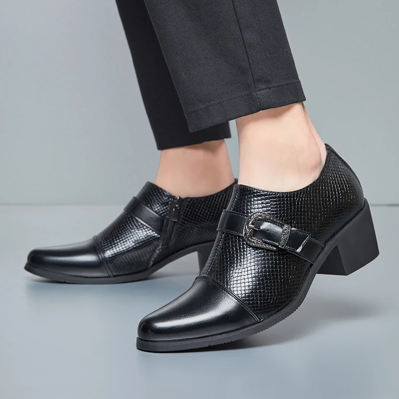 Vintage Style Men's High Heel Leather Shoes Snake Pattern Fashion Breathable Comfortable Height Increase Formal Wedding Oxfords view 6