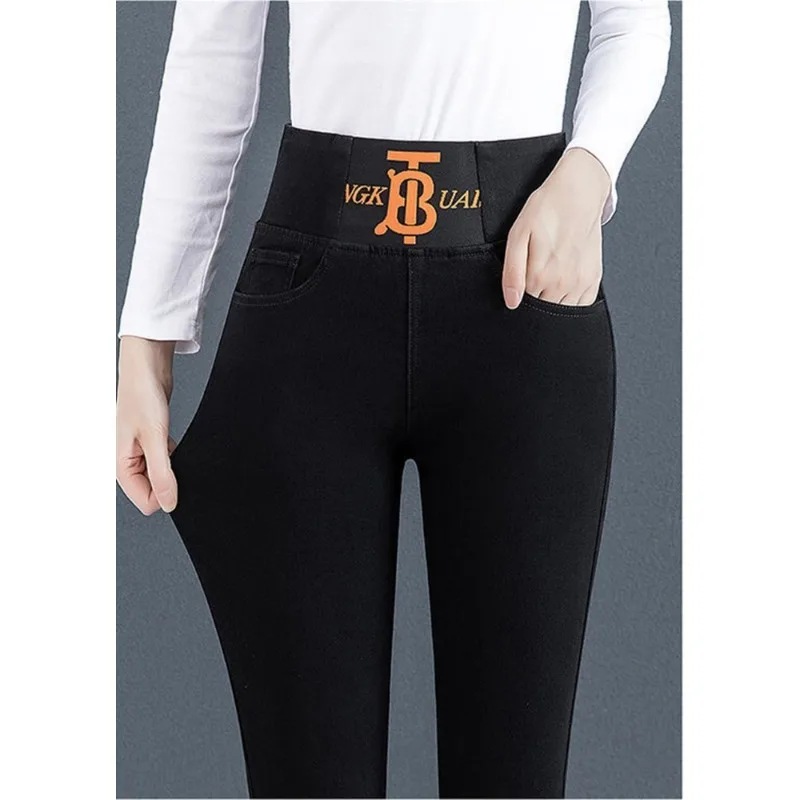 Plus Size 26-34 Skinny Pencil Jeans For Women High Waits Streetwear Legging Denim Pants Casual Letter Print Slim Stretch jeans