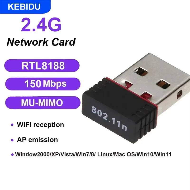 

KEBIDU RTL8188 150Mbps USB WiFi Adapter Wireless Network Card Adapter WiFi Dongle for Desktop Laptop PC Windows
