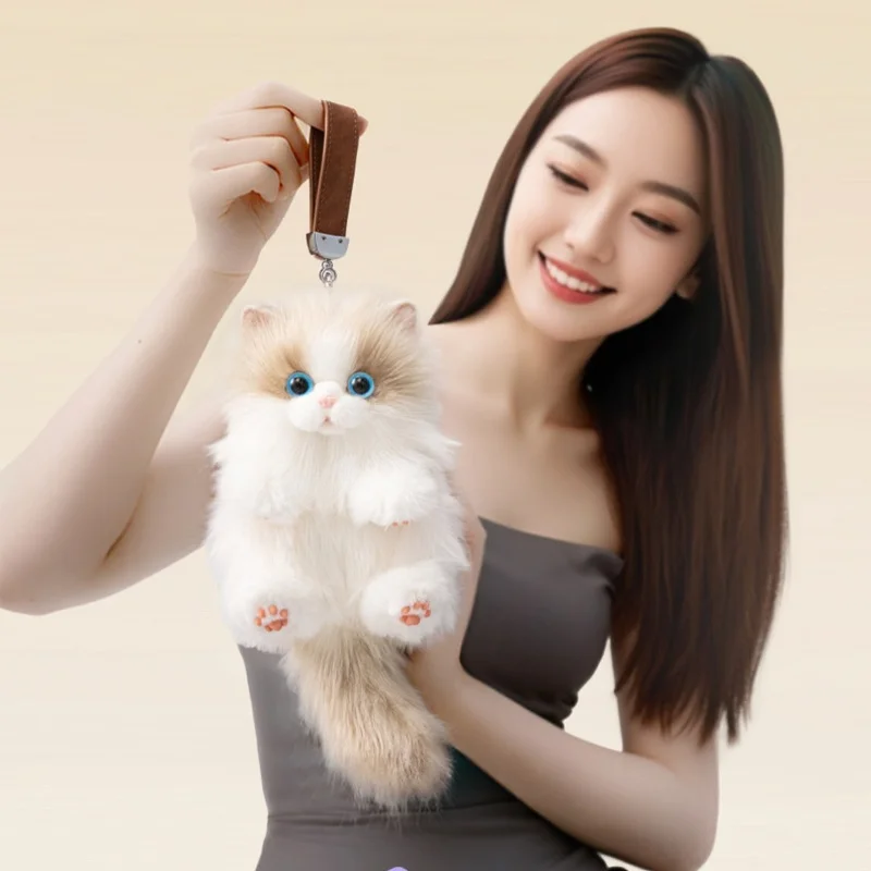 

Meow Lifelike Animal Keychain Plush Toy - Realistic Cat Figure, Soft Stuffed Doll for Bag Charm, Cute Christmas & Birthday Gift