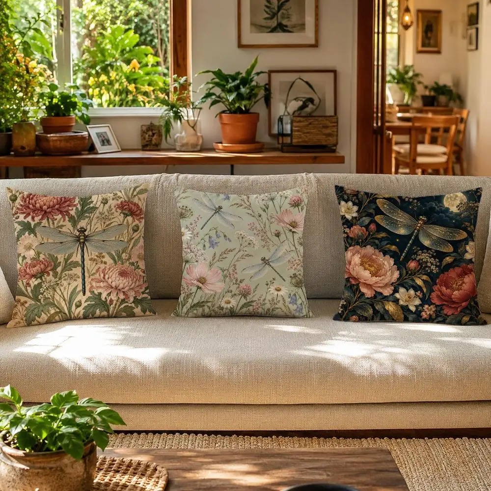 Dragonfly William Morris Cushion Cover Skin-Friendly Organic Linen Pillow Cover Durable Hypoallergenic Washable Soft