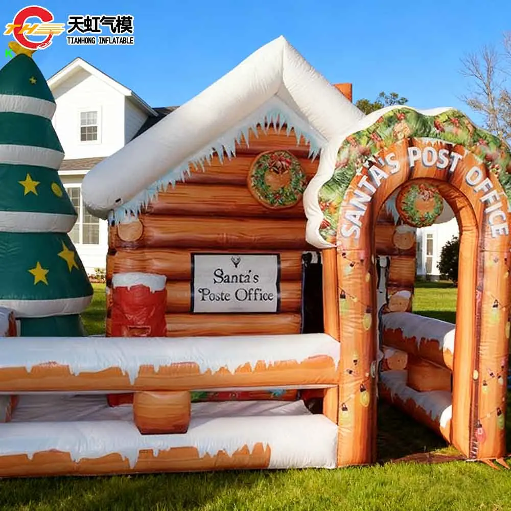Maison de noël gonflable 4x4m, avec arbre de noël, nouveau Design, tente de grotte de père noël avec souffleur, livraison rapide