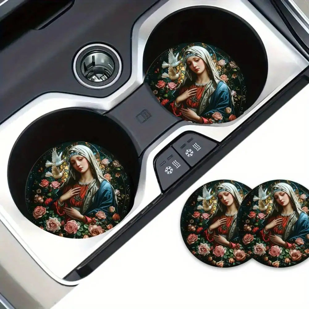 Virgin Mary EVA Car Coasters Catholic Theme DIY Drink Holders Wedding New Year Memorial Day Gift