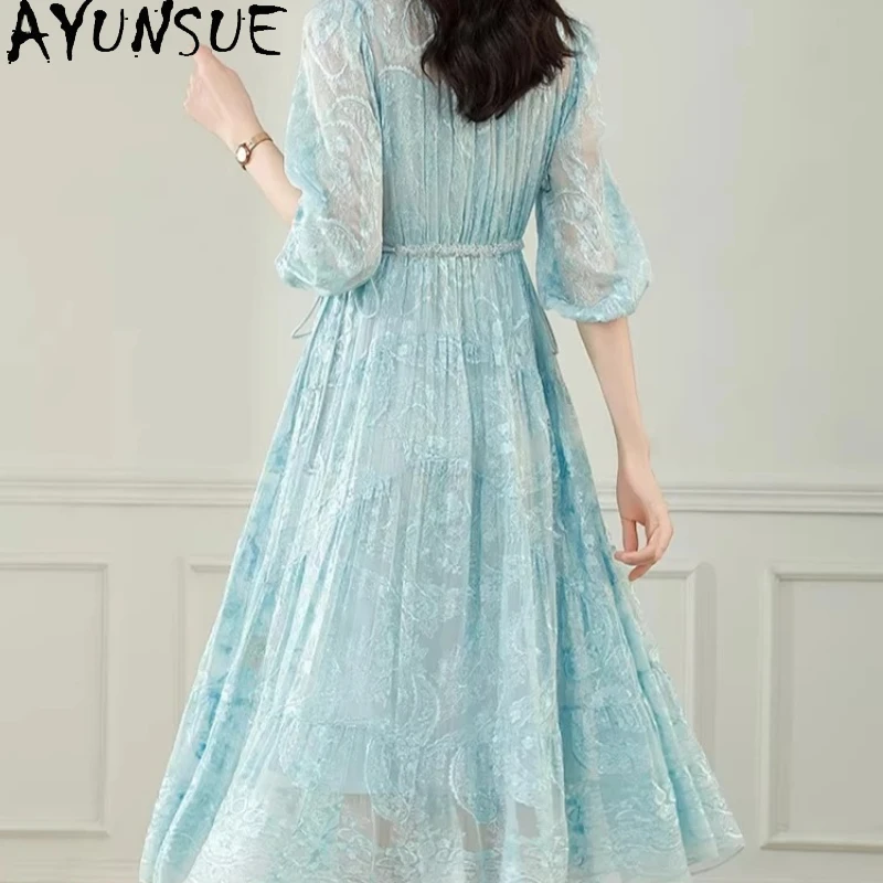 AYUNSUE 100 % echte Maulbeerseide, Partykleid für Damen, Sommerkleidung, schwarzes Kleid, hübsche und elegante Damenkleider, Vestidos De Mujer