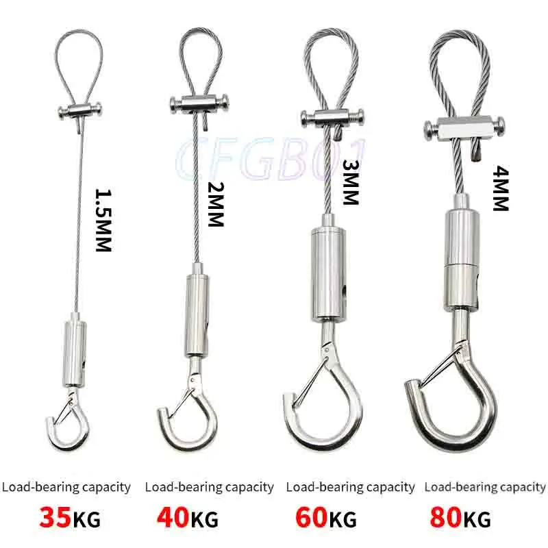 Adjustable 1-4mm Stainless Steel Wire Cable Rope Self-Locking Hanger Picture Rail System Hook Heavy Duty Sign Hanging Kit
