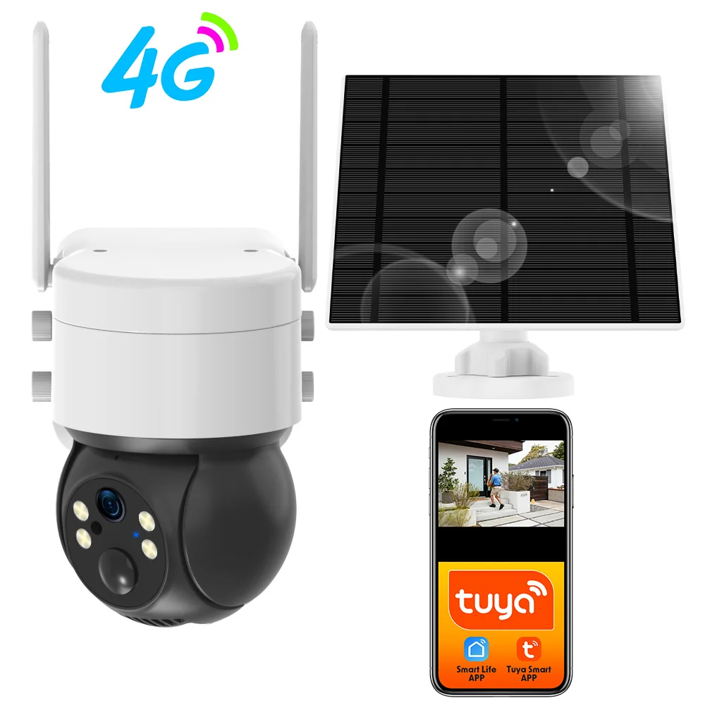 

4G SIM-карта LTE 3MP Wi-Fi Батарея Солнечная Автоматическое отслеживание движения Безопасность Открытый PTZ Цветная камера ночного видения Приложение Tuya SmartLife