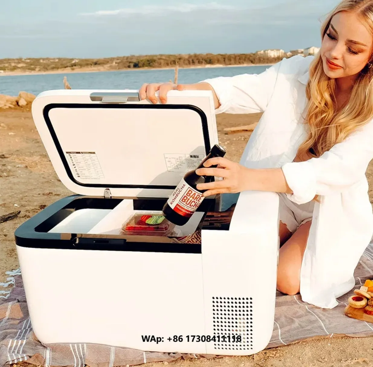 20L Portable Camping Freezer & Refrigerator for Off-road SUV RV Dual Zone 12V-24V Compressor Cooler with Plastic Doors