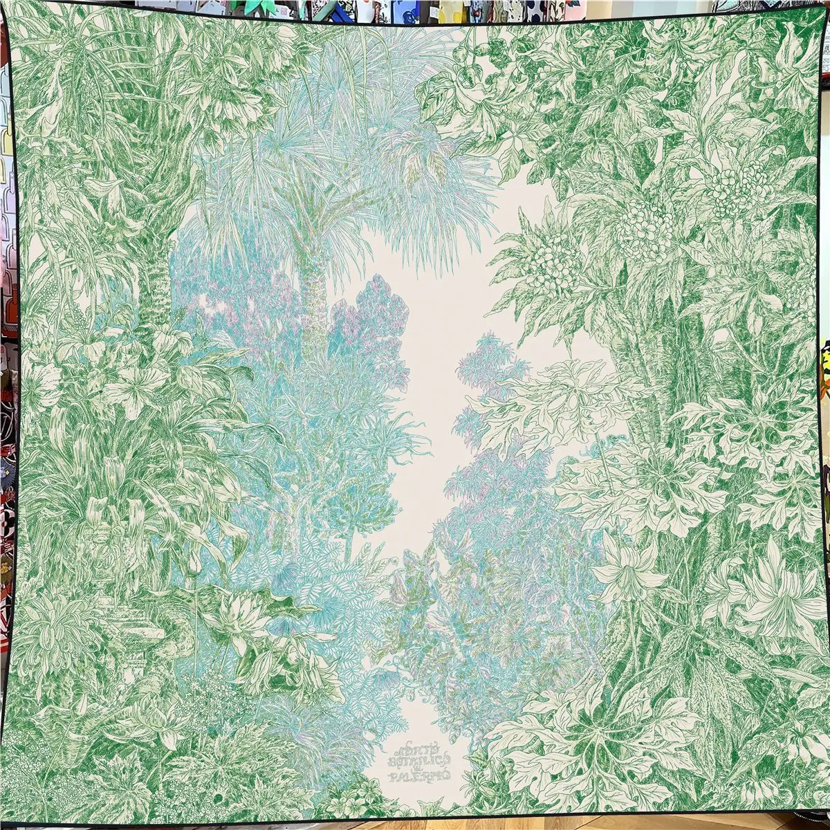 

30% Silk 70% Cashmere Scarf Women Hand Rolled Plants, Jungle Flowers Print Square Scarves Wraps Bandana Big Hijabs Female