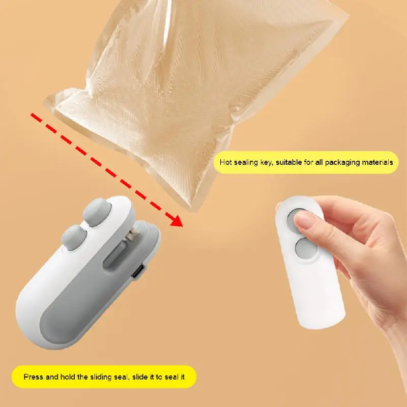 2 In 1 Mini Bag Sealer USB Rechargeable Bag Sealer Heat Seal Chip Bag Sealer For Plastic Bags Food Storage Snacks Freshness