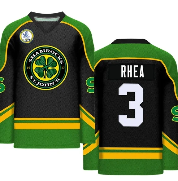 Movie Goon Ross The BOSS ST John's Shamrocks #3 RHEA Hockey Jersey Sportswear Cosplay EMHL Sewing Embroidery FamilyMatching