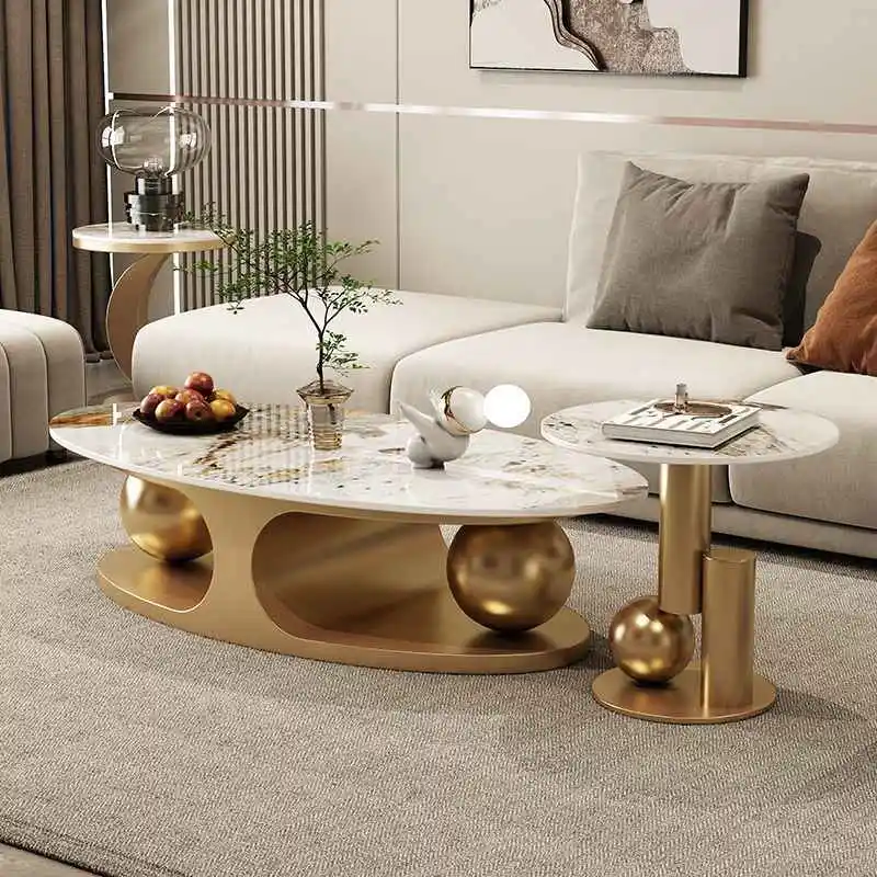 Luxury Modern Center Table Gold Stainless Steel Sintered Stone Top for Living Room Furniture Coffee Table for Home Use