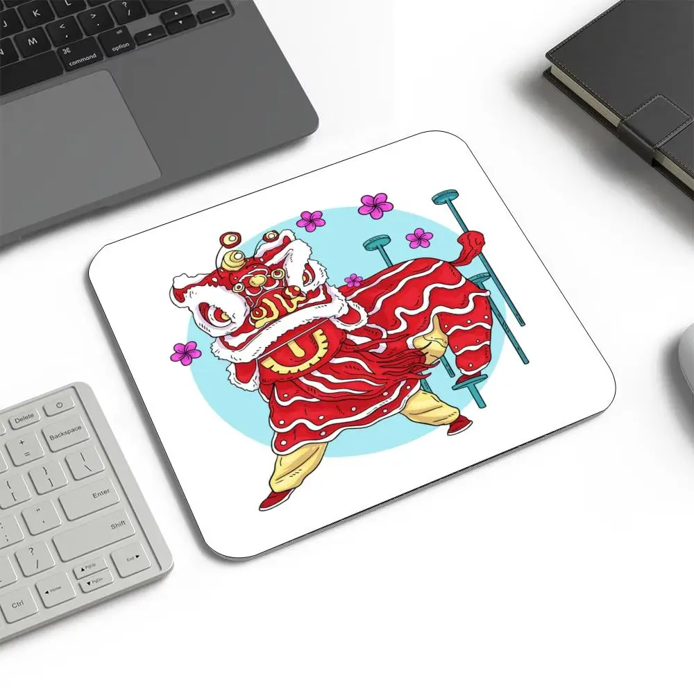 Square Gaming Mouse Pad Chinese Lion Dance Non Slip Rubber Base TCG Playmat Desk Mat PC Laptop Office 18x22 40x45 Desktop Supply