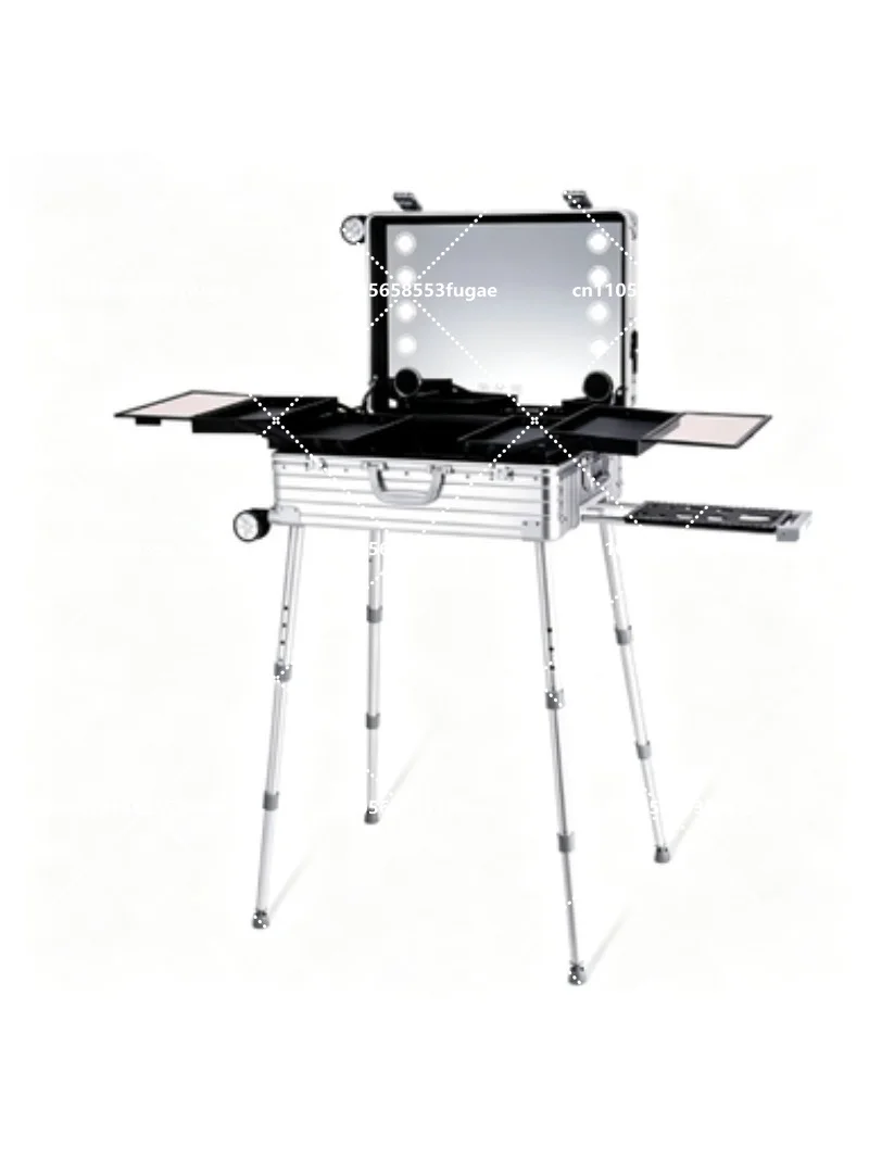 New Trolley Suitcase with LED Light Mirror Aluminum Rolling Cosmetic Case Beauty Makeup Folding Table