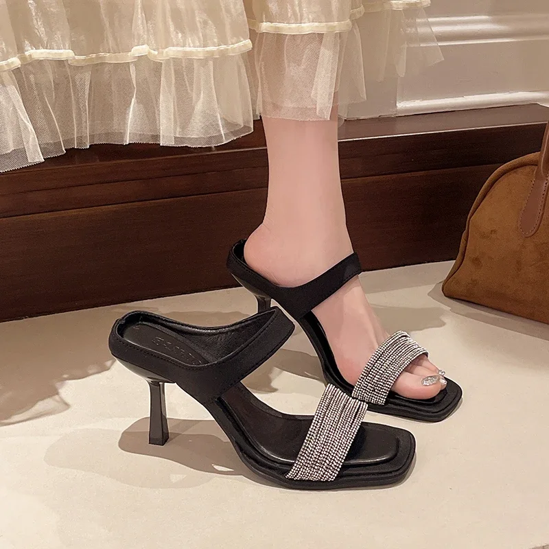 صيف جديد رئيس مربع مفتوح اصبع القدم مشرق رقيقة مع الانزلاق على المضادة للانزلاق مقاومة للاهتراء عالية الكعب خنجر النعال #5