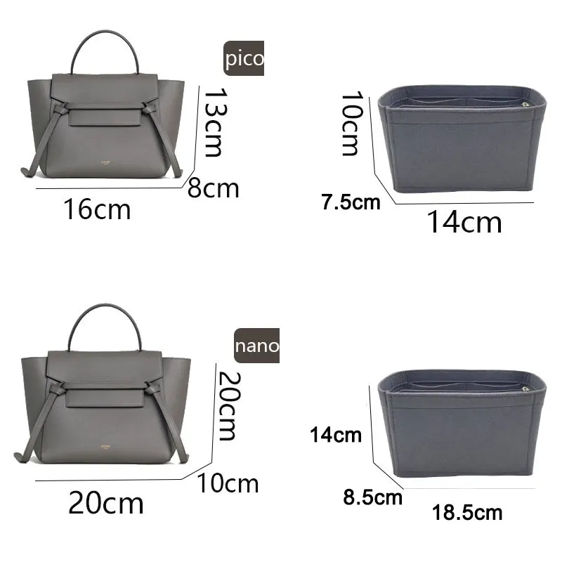 Felt Bags Liner With Phone Pocket,Handbag Tote Inner Pouch Shaper,Purse Organizer Insert For Ce Line Belt Bag Nano Pico