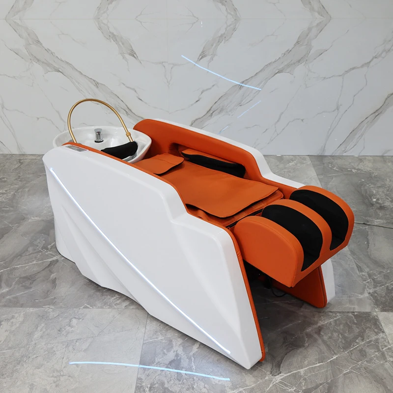 New Design Beauty Salon Furniture White Electric Full-automatic Massage Shampoo Bed Lay Down Luxury Washing Chair for Sale