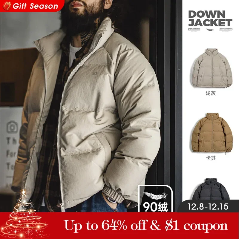 Maden Winter Stand-up Collar Down Jacket for Men White Duck Down Filling Outdoor 4-Grade Waterproof Coat Thickened Warm Jacket