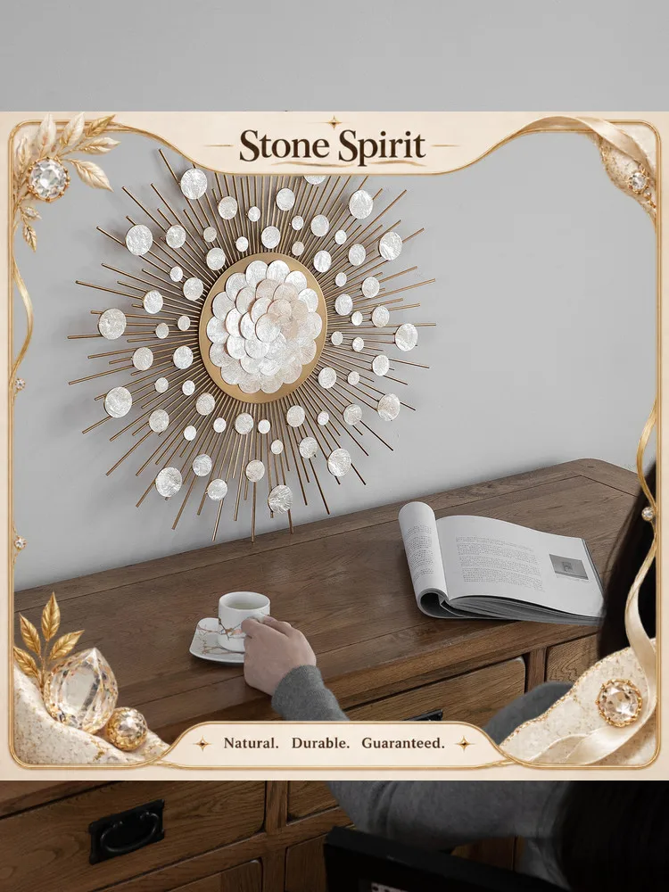 【Natural】Modern Luxury Sun Shape Wall Decor Golden Metal and Mother Of Pearl Wall Hanging For Interior Living Room Decoration