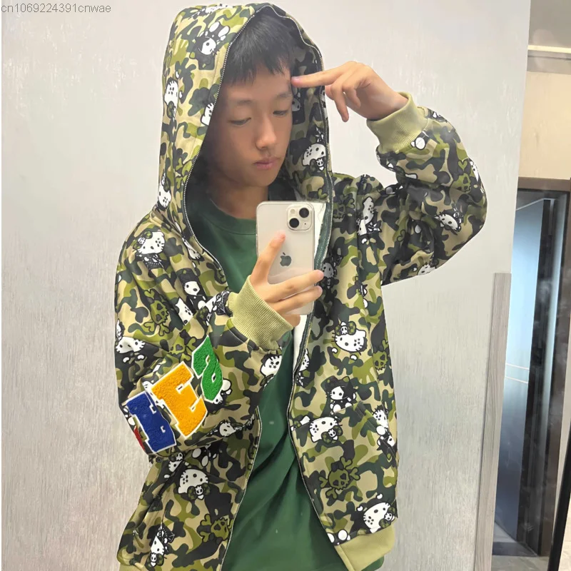 Imagem -06 - Sanrio Hello Kitty Print Hoodie com Capuz para Homens e Mulheres Moda Gótica Roupas com Zíper Moletom Feminino Y2k Hip Hop 2000s Novo