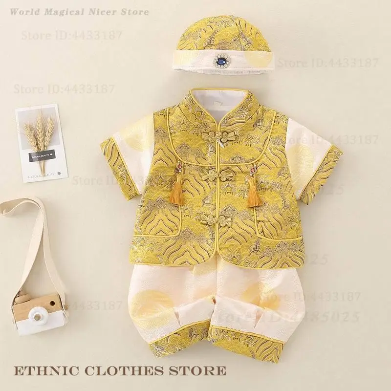 Baby Chinese New Year Tang Suit Satin Outfit for Full Moon Hundred Days 1St Birthday Zhuazhou Photography Festive Costume