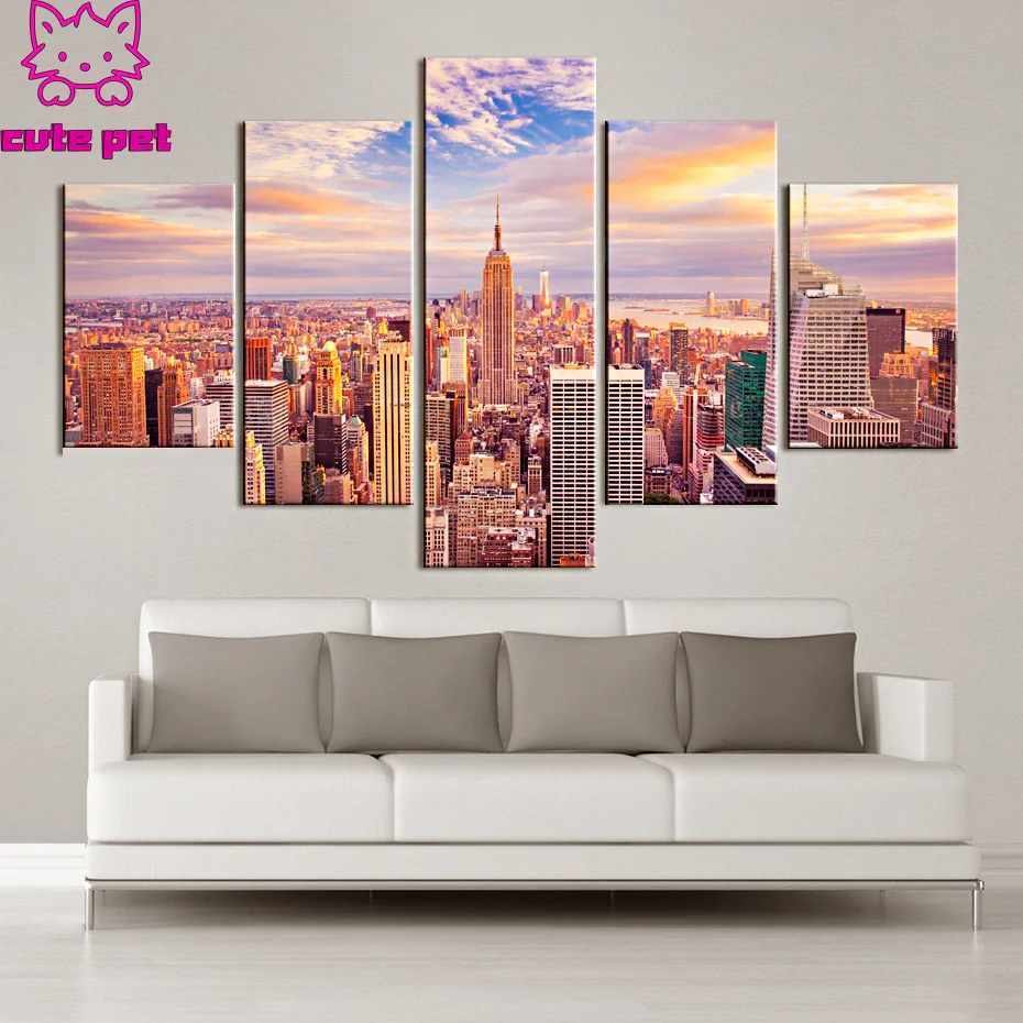 5PCS DIY Diamond Painting New York City Building Art Landscape Kits Full Drill Embroidery Cross Stitch Mosaic rhinestone Decor