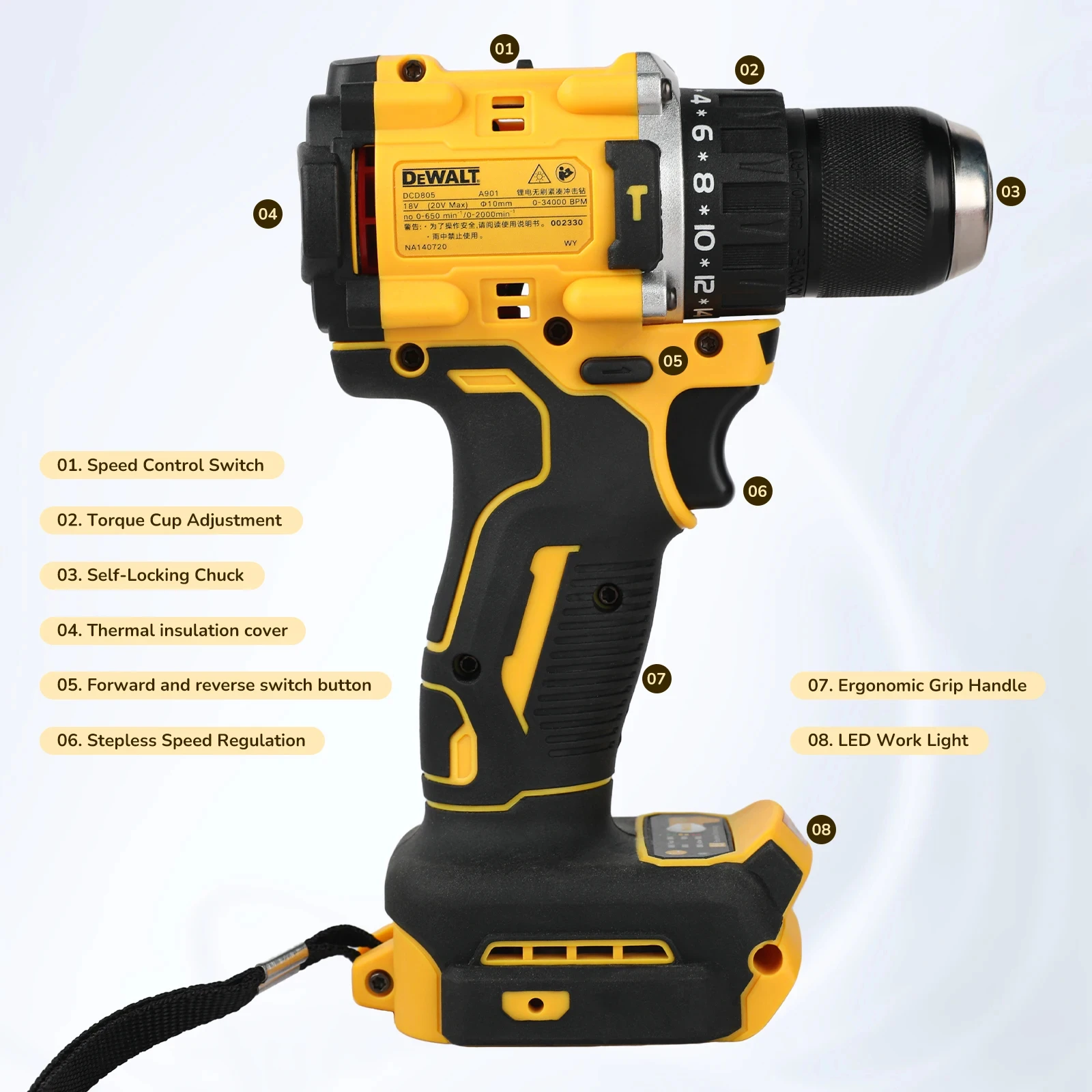 '2026 New!' DEWALT DCD805 Brushless Compact Electric Screwdriver Impact Drill Hand Drill Power Tools For 20V Lithium Battery