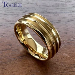 Wholesale Dropshipping 8mm Tungsten Blank Ring 3 Equal Grooves For You To Do Inlay Work By Yourself Domed Polished Finish