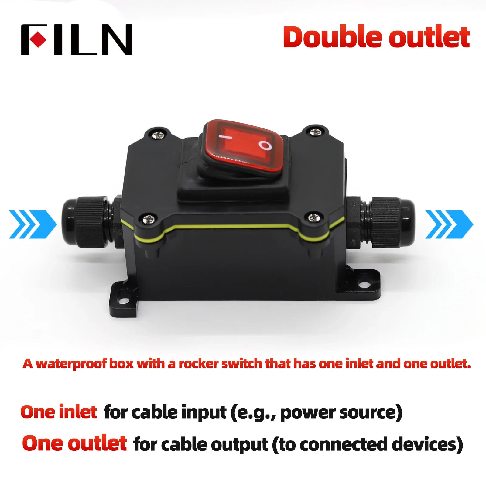 30A High Current Connetor Outdoor  Inline Power Cord 110V-220V 12V-24V Marine Rocker Switch On Off Waterproof IP67 Junction Box