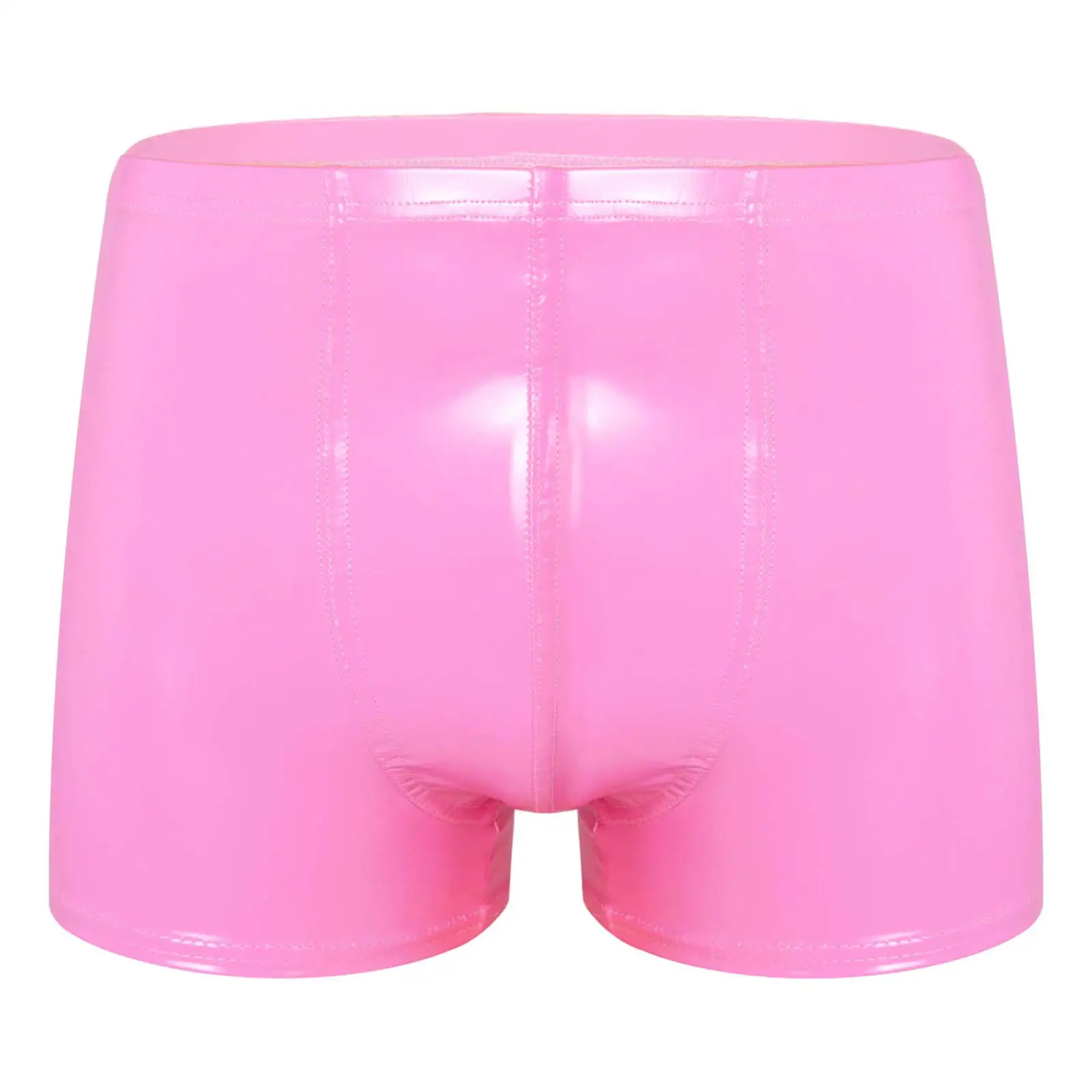 

Mens Wet Look Clubwear Patent Leather Shorts Bulge Pouch Latex Boxer Brief Elastic Waistband Short Pants