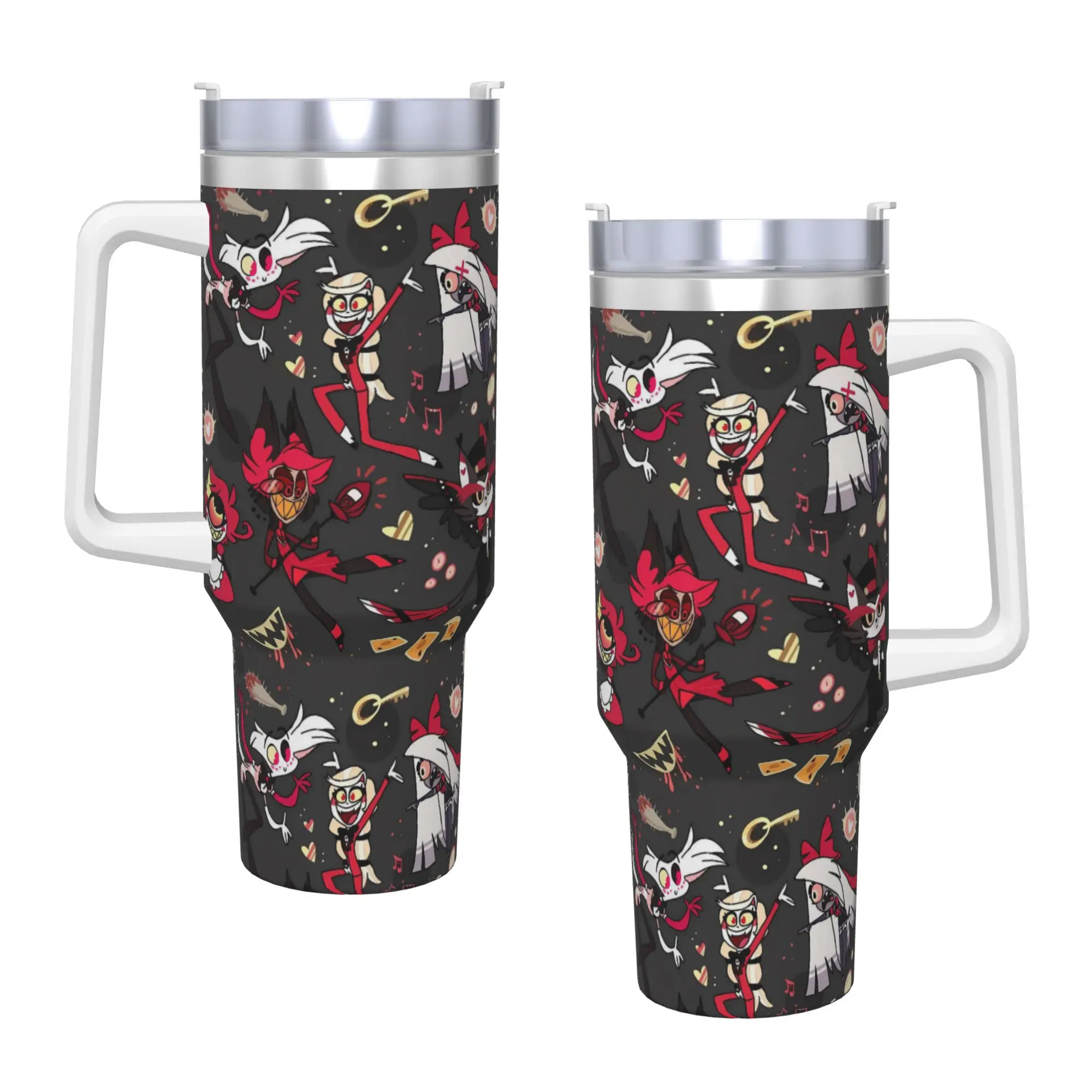 

Stainless Steel Tumbler Hazbin Hotels Mugs Cup With Straws Beach Cold Drink Water Bottle Insulated Large Thermal Cups